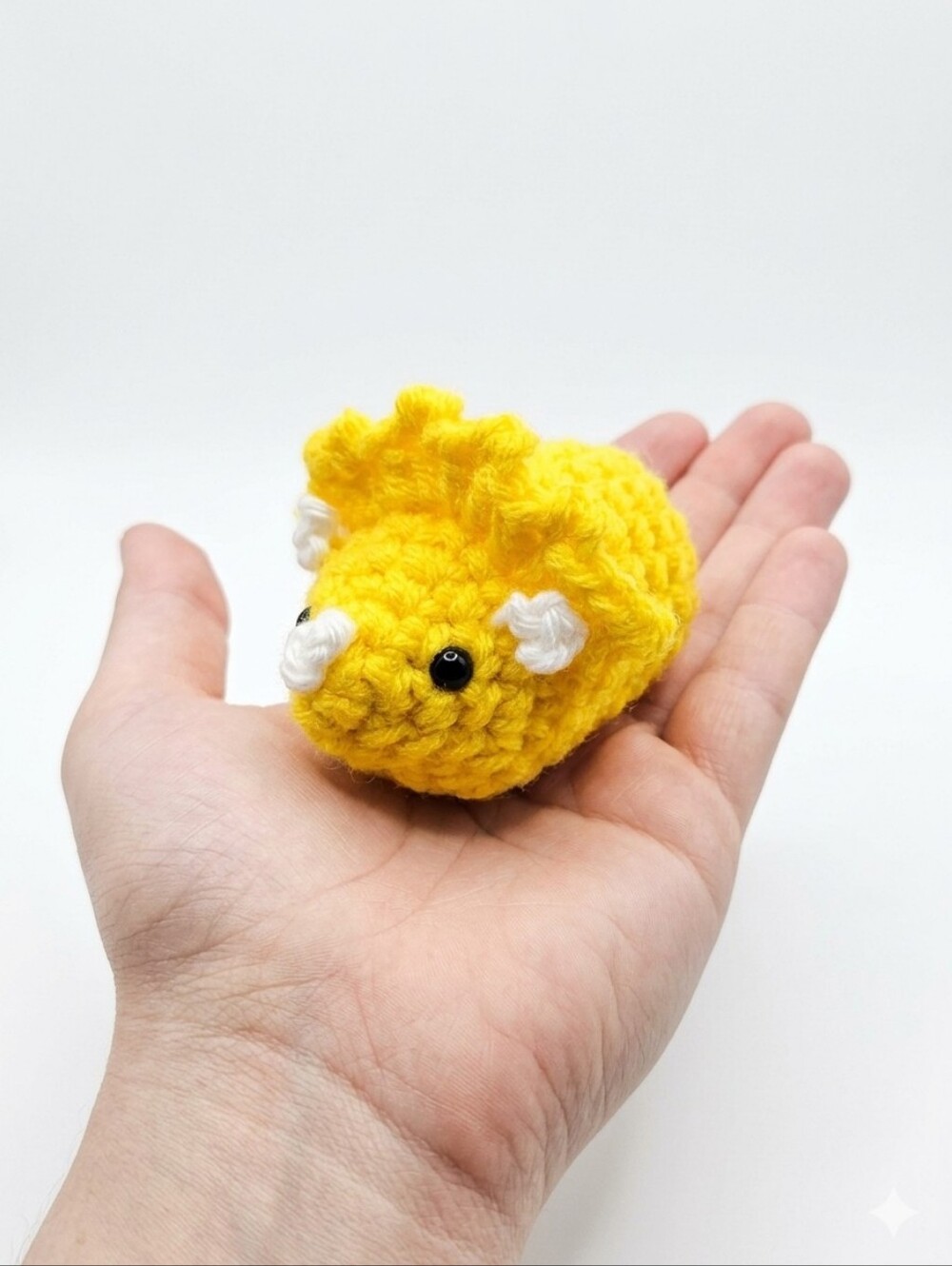 Mini Handmade Crochet Triceratops Plushie - Pocket Dino - Picture 4 of 4
